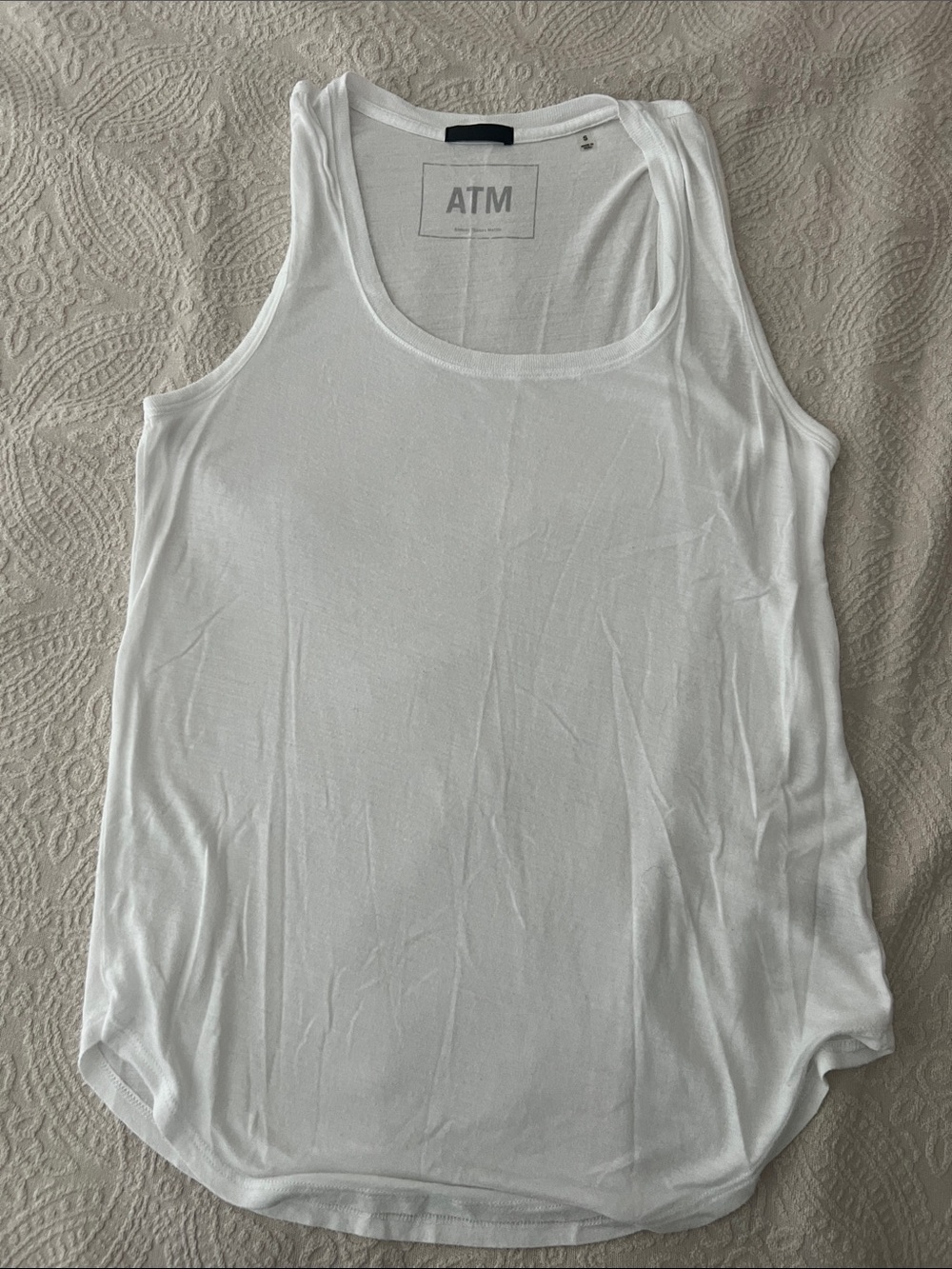 ATM Anthony Thomas Melillo White Scoop Neck Tank Top | Size Small